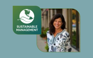 Headshot of Beth Churchill next to UW Sustainable Management logo.